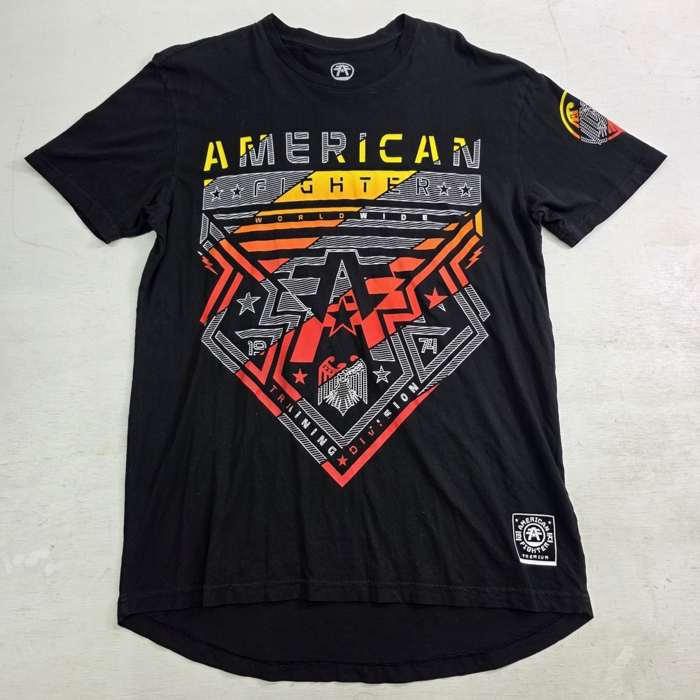 American Fighter Mens Sz L Black Training T-Shirt UFC MMA Gym Workout EUC